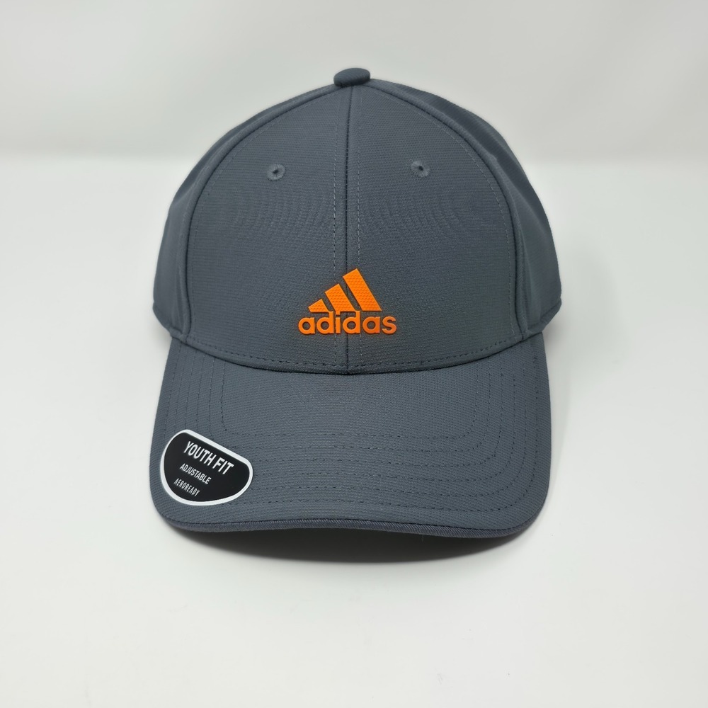 Adidas Decision Youth Cap Gray/Orange Logo Boys Hat‎ Adjustable Strap Back OSFM
